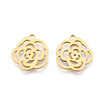201 Stainless Steel Pendants, Rose Flower Charms, Laser Cut, Real 18K Gold Plated, 15.5x14.5x1mm, Hole: 1.4mm(STAS-T073-47G)