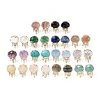 Brass Micro Pave Cubic Zirconia Stud Earring Findings with Natural Gemstone, Jellyfish, Facted, Rack Plating, 19.5x13mm, Hole: 1.8mm, Pin: 0.8x12.5mm(KK-Z096-05G)