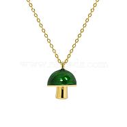 925 Sterling Silver Enamel Mushroom Pendant Necklaces, Versatile Style Collar Chain for Women, Real 18K Gold Plated, Green, 15.75 inch(40cm)(JN1086A)