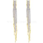 Boho Tassel Chandelier Earrings Cubic Zirconia Long Earrings Crystal Dangling Earrings Long Drop Chain Earrings Long Rhinestone Tassel Earrings for Women, Golden, 118x10mm, Pin: 0.8mm(JE1070A)