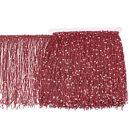 5M Sparkle Polyester Tassel Lace Trim, Paillette Fringe Trimming, for Garment Accessories, Purple, 7-7/8 inch(200mm)(OCOR-OC0001-38B)