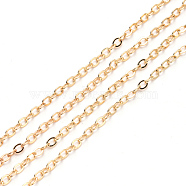 Brass Cable Chains, Soldered, with Spool, Flat Oval, Light Gold, 3.2x2.5x0.4mm, Fit for 0.8x5mm Jump Rings, about 32.8 Feet(10m)/roll(CHC-T008-06C-KC)