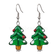 Christmas Theme Glass Dangle Earrings, with Brass Findings, Christmas Tree, 49~50x19~20mm(EJEW-TA00475-03)