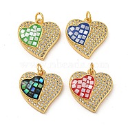 Brass Micro Pave Cubic Zirconia Pendants, with Enamel & Shell, Jump Rings, Real 18K Gold Plated, Heart, Mixed Color, 18.5x17.5x4.5mm, Hole: 3.5mm(KK-K356-23G)