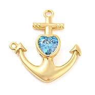 Brass Micro Pave Cubic Zirconia Pendants, Long-Lasting Plated, Cadmium Free & Lead Free, Anchor, Real 18K Gold Plated, 23x21x4mm, Hole: 1mm and 1.6mm(ZIRC-P111-07G)