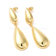 Real 18K Gold Plated Brass Dangle Stud Earrings, Long-Lasting Plated, Cadmium Free & Lead Free, Teardrop, 57.5x15.5mm(EJEW-G382-20A-G)