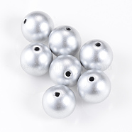Matte Style Spray Painted Acrylic Beads, Round, Silver, 12mm, Hole: 2mm(X-ACRP-S669-12mm-01)