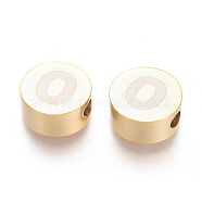 304 Stainless Steel Beads, Flat Round with Letter, Letter.O, 10x4.5mm, Hole: 2mm(STAS-I126-02G-O)