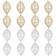 16Pcs 2 Colors Brass Pendants, Long-Lasting Plated, Leaf, Mixed Color, 35x20x0.5mm, Hole: 1mm, 8pcs/color(KK-SZ0004-13)