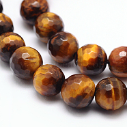 Natural Tiger Eye Beads Strands, Faceted Round, Grade AB+, 14mm, Hole: 1mm, about 28pcs/strand, 15.5 inch(G-F260-02-14mm)