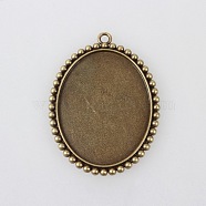 Vintage Tibetan Style Alloy Pendant Cabochon Bezel Settings, Cadmium Free & Nickel Free & Lead Free, Antique Bronze, Oval Tray: 35x45mm, 57x43x2.5mm, Hole: 3mm, about 85pcs/1000g(TIBEP-M018-136AB-NF)