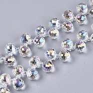Transparent Glass Beads Strands, Top Drilled Beads, AB Color Plated, Faceted Teardrop, Clear, Teardrop: 9.5x8mm, Hole: 0.8mm, Beads: 3~4x2.5~3.5mm, about 100pcs/strand, 23.62 inch(60cm)(X-GLAA-T006-14F)