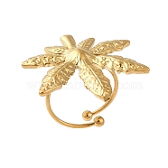 Ion Plating(IP) 304 Stainless Steel Pot Leaf/Hemp Leaf Open Cuff Rings for Women, Golden, 31x30mm(RJEW-M167-10H-G)