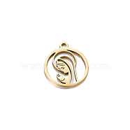 Long-Lasting Ion Plating(IP) 304 Stainless Steel Pendants, Ring with Virgin Mary Charm, Real 18K Gold Plated, 17x15mm(FIND-PW0011-019G)