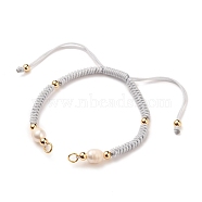 Braided Nylon Cord Bracelet Making, with 304 Stainless Steel Open Jump Rings, Round Brass Beads and Pearl Beads, Sky Blue, Single Chain Length: about 6-3/4 inch(17cm)(AJEW-JB00764-04)