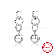 Rhodium Plated 925 Sterling Silver Round Ball Dangle Stud Earrings, Chains Tassel Earrings, Platinum, 40x12mm(LV8161-2)