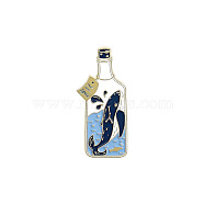 Creative Zinc Alloy Brooches, Enamel Lapel Pin, with Iron Butterfly Clutches or Rubber Clutches, Bottle with Whale Shape, Golden, 30x13mm, pin: 1mm(JEWB-R015-010G)