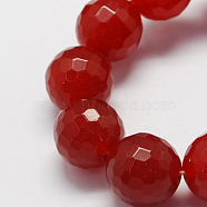 Natural Jade Bead Strands, Dyed, Faceted, Round, Dark Red, 8mm, Hole: 1mm, about 48pcs/strand, 14.5~14.9 inch(X-G-R166-8mm-10)