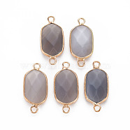 Natural Grey Agate Link Connectors, with Golden Plated Brass Edge and Loop, Faceted, Oval, 29x13x6~7mm, Hole: 2mm(G-S359-299K)