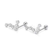 Brass Micro Pave Clear Cubic Zirconia Stud Earrings, with 304 Stainless Steel Pin and Ear Nut, Constellation/Zodiac Sign, Platinum, Pisces, 15x8mm, Pin: 0.8mm(EJEW-F258-01C-P)
