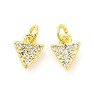 Rack Plating Brass Micro Pave Cubic Zirconia Charms, Long-Lasting Plated, Lead Free & Cadmium Free, Triangle, Real 18K Gold Plated, 8x6.5x1.5mm, Hole: 3mm(KK-S396-61G)