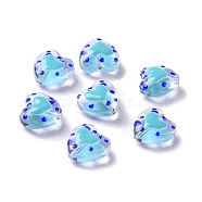 Glass Heart Beads, with Enamel, Bead in Bead, Light Sky Blue, 12x11.5~12.5x6.5~7mm, Hole: 0.8~1mm(GLAA-D005-01D)