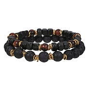 Volcano Stone Black Matte Black Gallstone Wood Beads Bracelet Set Combination Hip Hop Elastic Bracelet Bracelet Bracelet(WQ1083-1)