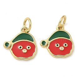 Christmas Rack Plating Brass Enamel Charms, with Jump Ring, Long-Lasting Plated, Lead Free & Cadmium Free, Santa Claus Charm, Real 18K Gold Plated, Red, 11x11x1.3mm, Hole: 3mm(KK-K392-15G)