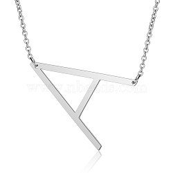 Non-Tarnish 201 Stainless Steel Initial Pendants Necklaces, with Cable Chains, Letter, Letter.A, 17.3~18.3 inch(44~46.5cm)x1.5mm, LetterA: 37x28x1mm(NJEW-S069-JN003D-A)