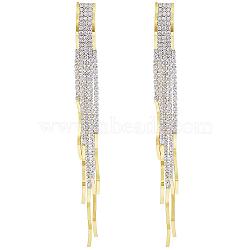Boho Tassel Chandelier Earrings Cubic Zirconia Long Earrings Crystal Dangling Earrings Long Drop Chain Earrings Long Rhinestone Tassel Earrings for Women, Golden, 118x10mm, Pin: 0.8mm(JE1070A)