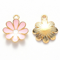 Alloy Enamel Pendants, Flower, Light Gold, Pink, 19x16x3.5mm, Hole: 1.8mm(ENAM-S121-116C)