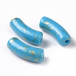 Opaque Acrylic Beads, with Glitter Powder, Curved Tube, Deep Sky Blue, 34.5x13.5x11.5mm, Hole: 3.1mm(OACR-A016-05A)