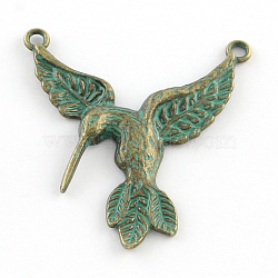 Hummingbird Zinc Alloy Pendants, Cadmium Free & Nickel Free & Lead Free, Antique Bronze & Green Patina, 40x38x3mm, Hole: 2mm(PALLOY-R065-115-FF)