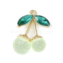 Alloy Pendants, with Glass and Acrylic, Cherry, Golden, Dark Sea Green, 27x18x10mm, Hole: 1.5mm(FIND-M015-04G-03)