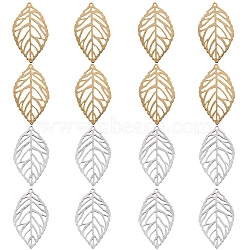 16Pcs 2 Colors Brass Pendants, Long-Lasting Plated, Leaf, Mixed Color, 35x20x0.5mm, Hole: 1mm, 8pcs/color(KK-SZ0004-13)