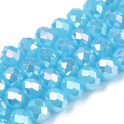 Electroplate Glass Beads Strands, Imitation Jade Beads, AB Color Plated, Faceted, Rondelle, Deep Sky Blue, 10x8mm, Hole: 1mm, about 63~65pcs/strand, 19.2~20 inch(48~50cm).(EGLA-A034-J10mm-B10)