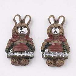 Bunny Resin Cabochons, Rabbit Doll with Clothes, Sienna, 25x14x7mm(X-CRES-S357-11B)