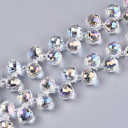 Transparent Glass Beads Strands, Top Drilled Beads, AB Color Plated, Faceted Teardrop, Clear, Teardrop: 9.5x8mm, Hole: 0.8mm, Beads: 3~4x2.5~3.5mm, about 100pcs/strand, 23.62 inch(60cm)(X-GLAA-T006-14F)