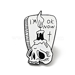 Skull with Candle Halloween Enamel Pin, Word I'm Ok Now Alloy Badge for Backpack Clothes, Electrophoresis Black, White, 29x17.5x1.5mm(JEWB-G014-E04)