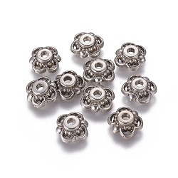 CCB Plastic Bead Caps, Flower, 4-Petal, Antique Silver, 10x3mm, Hole: 2mm(CCB-G003-30AS)