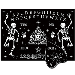 Printed Wood Pendulum Dowsing Divination Board Set, Rectangle Talking Board, with Planchette, Skull, 11.2~30x9~21x0.5cm, 2pcs/set(DJEW-WH0324-073)