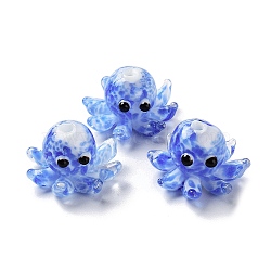 Handmade Lampwork Beads, with Enamel, Octopus, Royal Blue, 13.5~15x20.5~24.5x21.5~24.5mm, Hole: 1.6~2mm(LAMP-H065-03C)