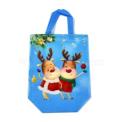 Christmas Theme Laminated Non-Woven Waterproof Bags, Heavy Duty Storage Reusable Shopping Bags, Rectangle with Handles, Dodger Blue, Deer Pattern, 26.8x12.2x28.7cm(ABAG-B005-01B-04)