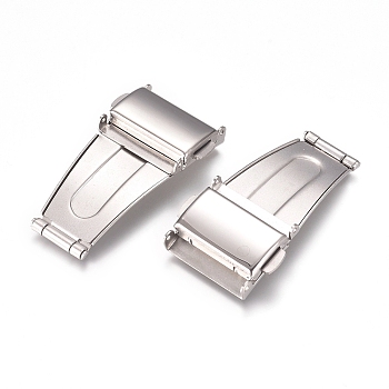 201 Stainless Steel Watch Band Clasps, Fold Over Clasps, Stainless Steel Color, 37x19x5mm
