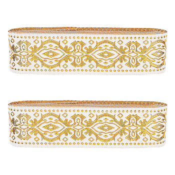 Ethnic Style Embroidery Polyester Ribbons, Jacquard Ribbon with Floral Pattern, Garment Accessories, White, 1-1/4 inch(33mm), about 7.66 Yards(7m)/Bundle