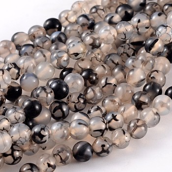 Natural Dragon Veins Beads Strands, Dyed, Round, Gray, Size: about 6mm in diameter, hole: 1mm, 63pcs/strand, 15.5 inch