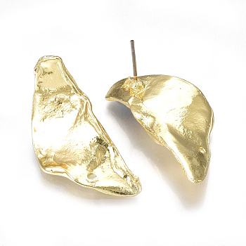 Alloy Stud Earring Findings, with Loop, Steel Pins, Light Gold, 32x14.5mm, Hole: 1.2mm, Pin: 0.7mm