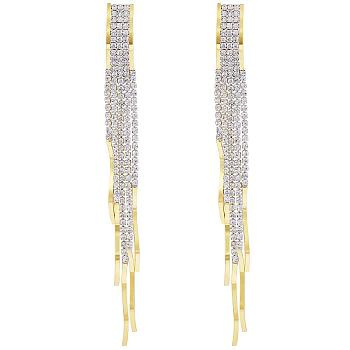 Boho Tassel Chandelier Earrings Cubic Zirconia Long Earrings Crystal Dangling Earrings Long Drop Chain Earrings Long Rhinestone Tassel Earrings for Women, Golden, 118x10mm, Pin: 0.8mm