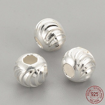925 Sterling Silver Beads, Fancy Cut Round, Silver, 5x4.5mm, Hole: 2mm