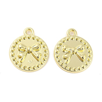 Rack Plating Alloy Pendants, Cadmium Free & Nickel Free & Lead Free, Flat Round with Bowknot, Golden, 19x16x3mm, Hole: 1.8mm